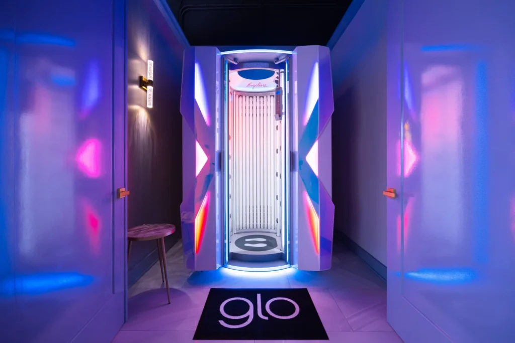 Infrared therapy booth with open doors.